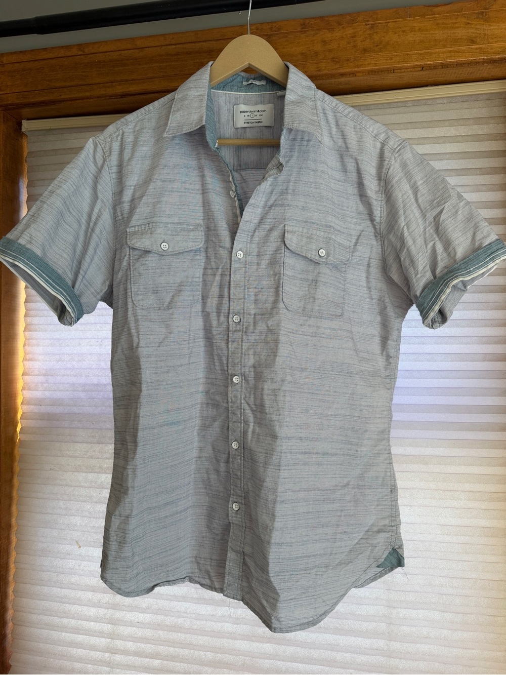 Paperdenim&paper Short-Sleeve Button-Up Shirt - Light Gray with Subtle Blue 0201